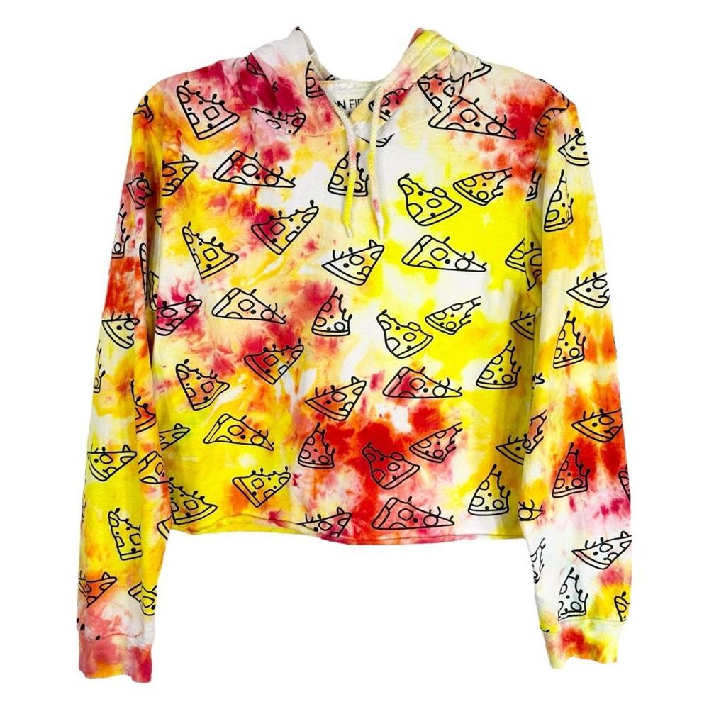 On Fire Large Hoodie Pizza Pizzazz Tie Dye All Over Print Yellow Red 1015